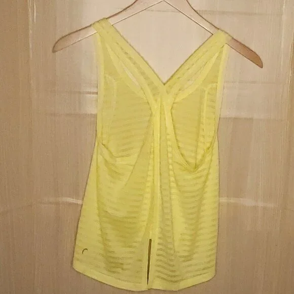 Zyia Bright Yellow Striped Open Back Tank Top Medium - Picture 2 of 6
